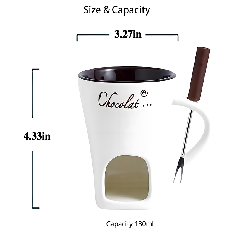 Chocolate Ceramic Fondue Mug Set, Hot Chocolate Cheese Melting Cup Mug, Mini Ceramic Melting Pot for Chocolate & Cheese, Christmas Mug Gift, Valentine's Day Gifts